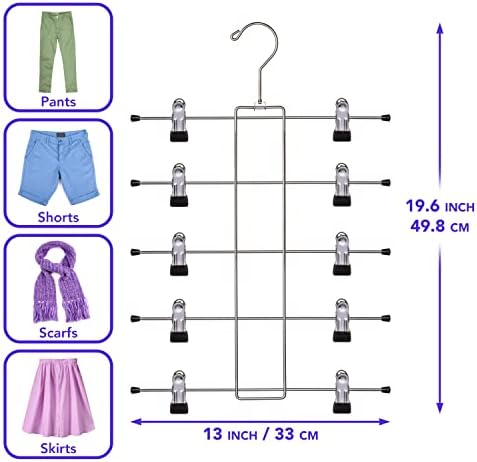 קולב בגדי שכבה של USTECH 5 עם קליפים | מארגן ארונות מתכת עם קצה גומי ללא החלקה | מכנסיים וחיסכון בחלל קולבי